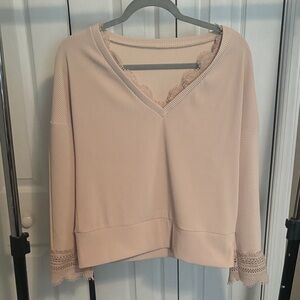 Elegant Lace Trim V-Neck Top - Cream